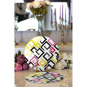 RealHomes Beyaz Zemin Üzerinde Renkli Modern Geometrik Desenli 2'li Yuvarlak Servis Altlığı Supla