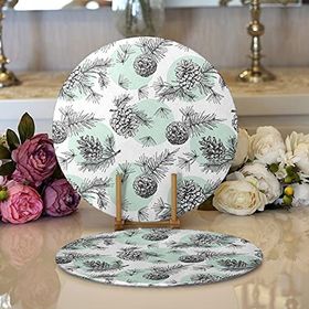 RealHomes Beyaz Zemin Üzerinde Renkli Puantiyeli Kozalak Desenli 2'li Yuvarlak Servis Altlığı Supla