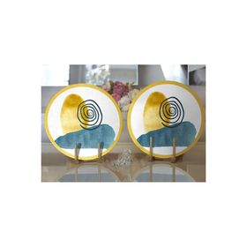 RealHomes Beyaz Zeminde Onedraw Çizimli Renkli Oval Obje Modern 2'li Yuvarlak Servis Altlığı Supla