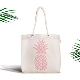 RealHomes Beyaz Zeminde Pembe Ananas Tasarımlı Dijital Baskılı Fermuarlı Kumaş Çanta