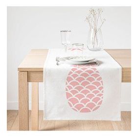 Realhomes Beyaz Zeminde Pembe Ananas Tasarımlı Dijital Baskılı Süet Runner