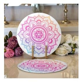 RealHomes Beyaz Zeminde Pembe Mavi Mandala Desenli Özel Tasarım Modern 2'li Yuvarlak Servis Altlığı Supla