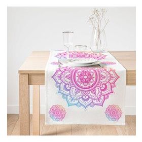 Realhomes Beyaz Zeminde Pembe Mavi Mandala Desenli Özel Tasarım Süet Runner