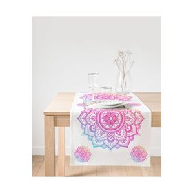 Realhomes Beyaz Zeminde Pembe Mavi Mandala Desenli Özel Tasarım Süet Runner