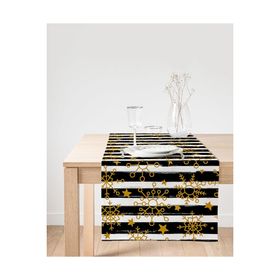 Realhomes Beyaz Zeminli Siyah Dekoratif Çizgili Gold Desenli Kartanesi Özel Tasarım Süet Runner