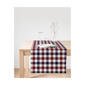 Realhomes Bordo Lacivert Ekose Desenli Dekoratif Süet Runner