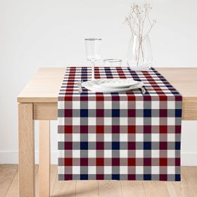 Realhomes Bordo Lacivert Ekose Desenli Dekoratif Süet Runner