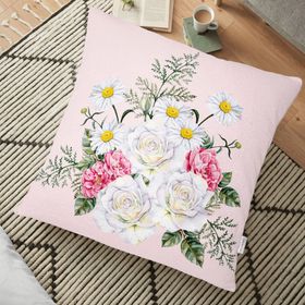 RealHomes Çiçek Desenli Dijital Baskılı Dekoratif 70x70 cm Yer Minderi