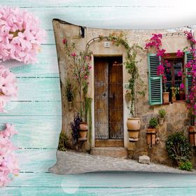 Realhomes Çiçek Penceresi Desen Dijital Baskılı Yastık Kırlent Kılıfı