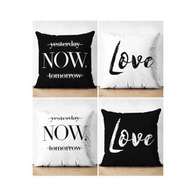 Realhomes Çift Taraflı Yesterday Now Tomorrow ve Love Kombin 4’lü Süet Kırlent Kılıf Seti