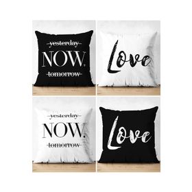 Realhomes Çift Taraflı Yesterday Now Tomorrow ve Love Kombin 4’lü Süet Kırlent Kılıf Seti
