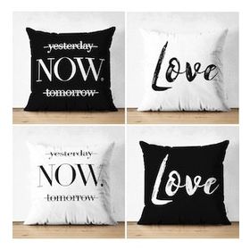 Realhomes Çift Taraflı Yesterday Now Tomorrow ve Love Kombin 4’lü Süet Kırlent Kılıf Seti