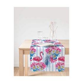 Realhomes Çizgili Flamingo Zeminli Dekoratif Özel Tasarım Süet Runner