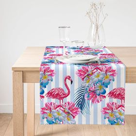 Realhomes Çizgili Flamingo Zeminli Dekoratif Özel Tasarım Süet Runner