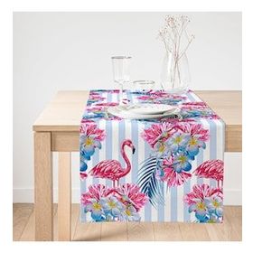 Realhomes Çizgili Flamingo Zeminli Dekoratif Özel Tasarım Süet Runner