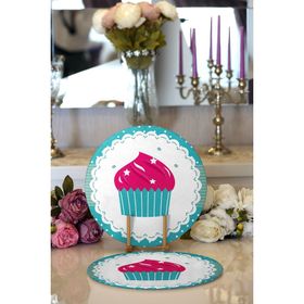 RealHomes Cup Cake Desenli Dijital Baskılı Modern 2 1 Yuvarlak Servis Altlığı Supla