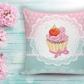 RealHomes Cup Cake Dijital Baskılı Dekoratif Yastık Kırlent Kılıfı