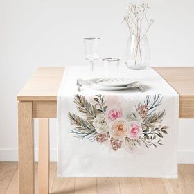 Realhomes Dal ve Çiçek Motifli Dijital Baskılı Süet Runner