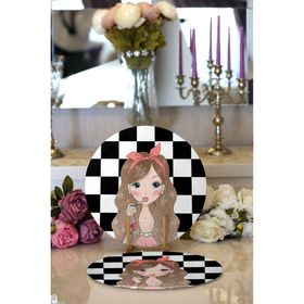 RealHomes Dama Zeminli Fuchion Girl Tasarımlı Dijital Baskılı 2 1 Yuvarlak Servis Altlığı Supla