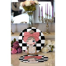 RealHomes Damalı Fashion Girl Dijital Baskılı Modern 2 1 Yuvarlak Servis Altlığı Supla