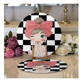 RealHomes Damalı Fashion Girl Dijital Baskılı Modern 2 1 Yuvarlak Servis Altlığı Supla