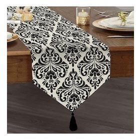Realhomes Damask Motifli Modern Püsküllü Şönil Üçgen Runner