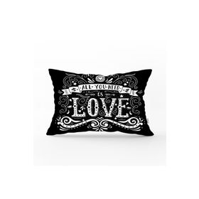RealHomes DIK-2005 Siyah Love Baskılı Dekoratif Dikdörtgen Kırlent Kılıfı