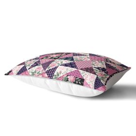 RealHomes DIK-2372 Mürdüm Renk Patchwork Desenli Dekoratif Dikdörtgen Kırlent Kılıfı