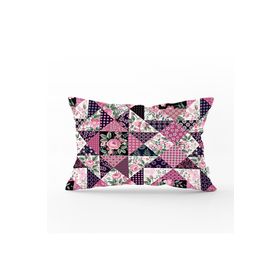 RealHomes DIK-2372 Mürdüm Renk Patchwork Desenli Dekoratif Dikdörtgen Kırlent Kılıfı