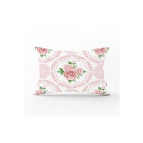 RealHomes DIK-2389 Hint Motifli Gül Desenli Dijital Baskılı Dikdörtgen Kırlent Kılıfı