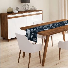 RealHomes DIK-3042 Lacivert Zeminde Geyik ve Yaprak Motifleri Dijital Baskılı Dikdörtgen Kırlent Kılıfı