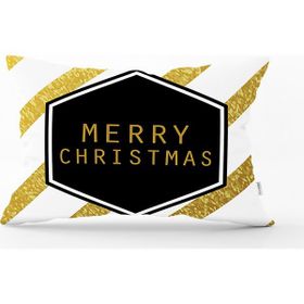 RealHomes DIK-3065 Altın Şeritli Merry Christmas Desenli Dekoratif Dikdörtgen Kırlent Kılıfı