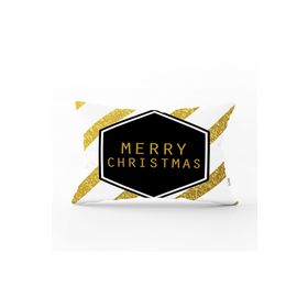 RealHomes DIK-3065 Altın Şeritli Merry Christmas Desenli Dekoratif Dikdörtgen Kırlent Kılıfı