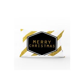 RealHomes DIK-3065 Altın Şeritli Merry Christmas Desenli Dekoratif Dikdörtgen Kırlent Kılıfı