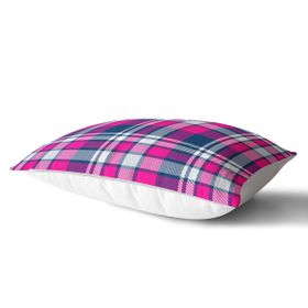 RealHomes DIK-3077 Pembe Lacivert Ekose Desenli Dekoratif Dikdörtgen Kırlent Kılıfı