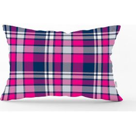 RealHomes DIK-3077 Pembe Lacivert Ekose Desenli Dekoratif Dikdörtgen Kırlent Kılıfı