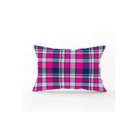RealHomes DIK-3077 Pembe Lacivert Ekose Desenli Dekoratif Dikdörtgen Kırlent Kılıfı