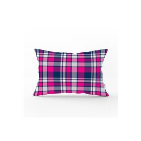 RealHomes DIK-3077 Pembe Lacivert Ekose Desenli Dekoratif Dikdörtgen Kırlent Kılıfı