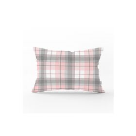 RealHomes DIK-3081 Pembe Gri Ekose Desenli Dekoratif Dikdörtgen Kırlent Kılıfı