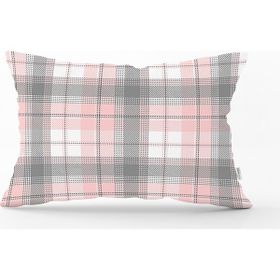RealHomes DIK-3081 Pembe Gri Ekose Desenli Dekoratif Dikdörtgen Kırlent Kılıfı