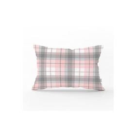 RealHomes DIK-3081 Pembe Gri Ekose Desenli Dekoratif Dikdörtgen Kırlent Kılıfı