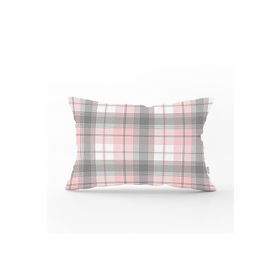RealHomes DIK-3081 Pembe Gri Ekose Desenli Dekoratif Dikdörtgen Kırlent Kılıfı