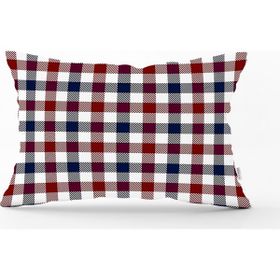 RealHomes DIK-3082 Bordo Lacivert Ekose Desenli Dekoratif Dikdörtgen Kırlent Kılıfı