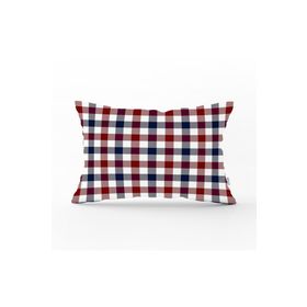 RealHomes DIK-3082 Bordo Lacivert Ekose Desenli Dekoratif Dikdörtgen Kırlent Kılıfı