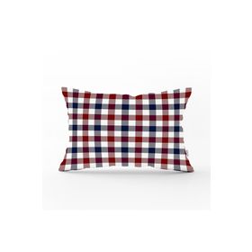 RealHomes DIK-3082 Bordo Lacivert Ekose Desenli Dekoratif Dikdörtgen Kırlent Kılıfı