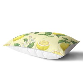 RealHomes DIK-3096 Krem Zeminli Limon Desenli Dekoratif Dikdörtgen Kırlent Kılıfı
