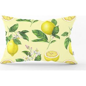 RealHomes DIK-3096 Krem Zeminli Limon Desenli Dekoratif Dikdörtgen Kırlent Kılıfı