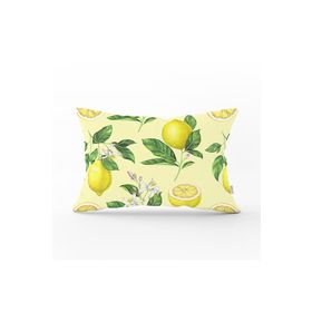 RealHomes DIK-3096 Krem Zeminli Limon Desenli Dekoratif Dikdörtgen Kırlent Kılıfı