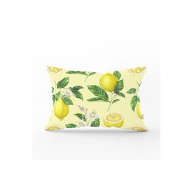 RealHomes DIK-3096 Krem Zeminli Limon Desenli Dekoratif Dikdörtgen Kırlent Kılıfı