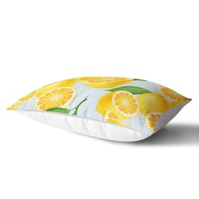 RealHomes DIK-3101 Mavi Zeminli Limon Desenli Dekoratif Dikdörtgen Kırlent Kılıfı